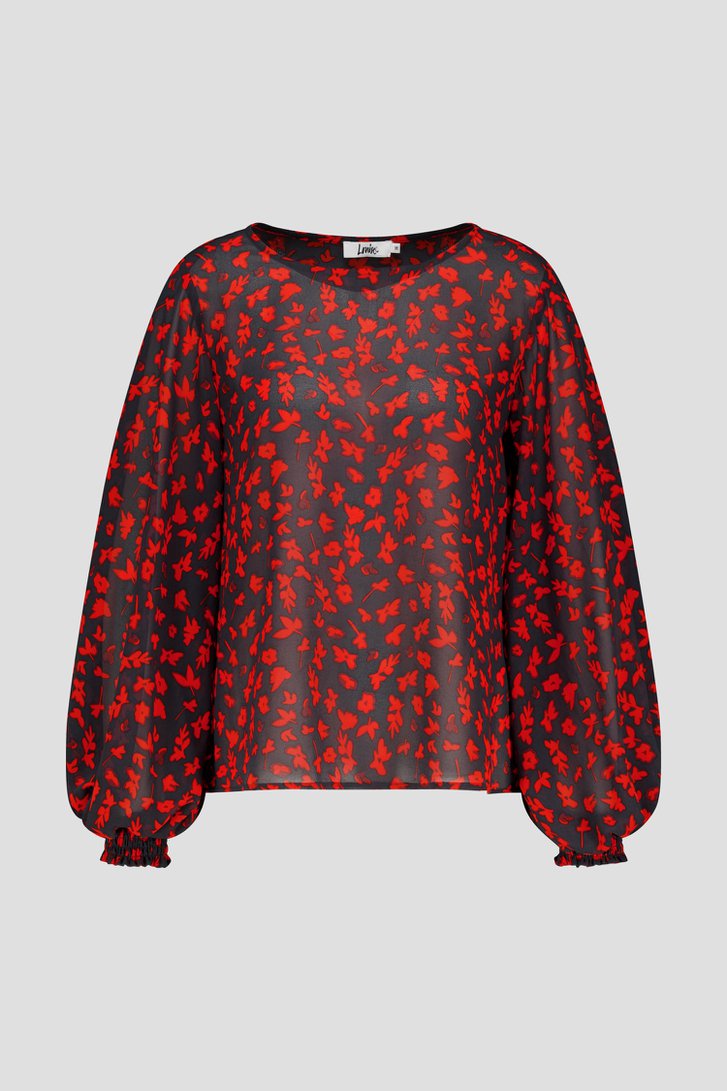 Fijne donkergrijze blouse met rode bloemenprint van Louise voor Dames