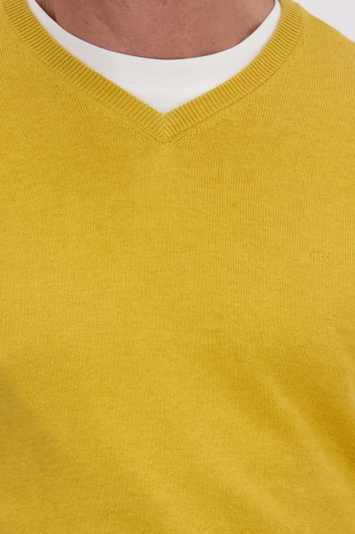 Detail van Fijne gele trui met V-hals door Dansaert Blue voor Heren