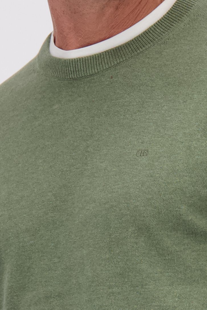 Detail van Fijne groene trui met ronde hals door Dansaert Blue voor Heren