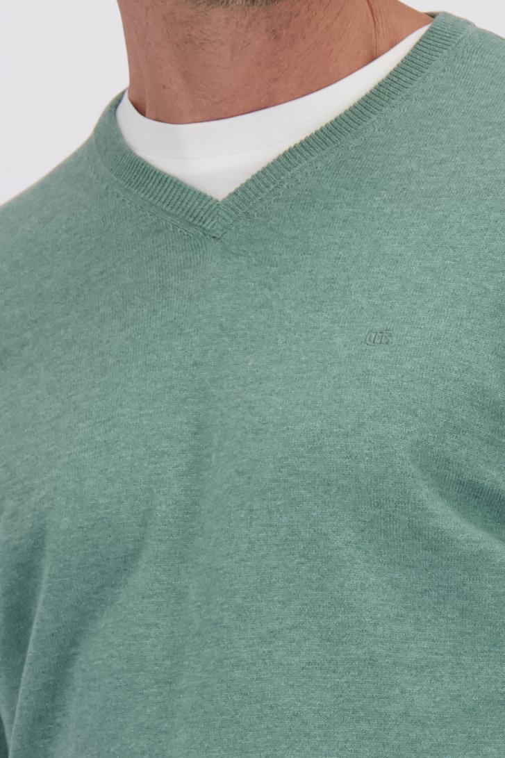 Detail van Fijne groene trui met V-hals door Dansaert Blue voor Heren