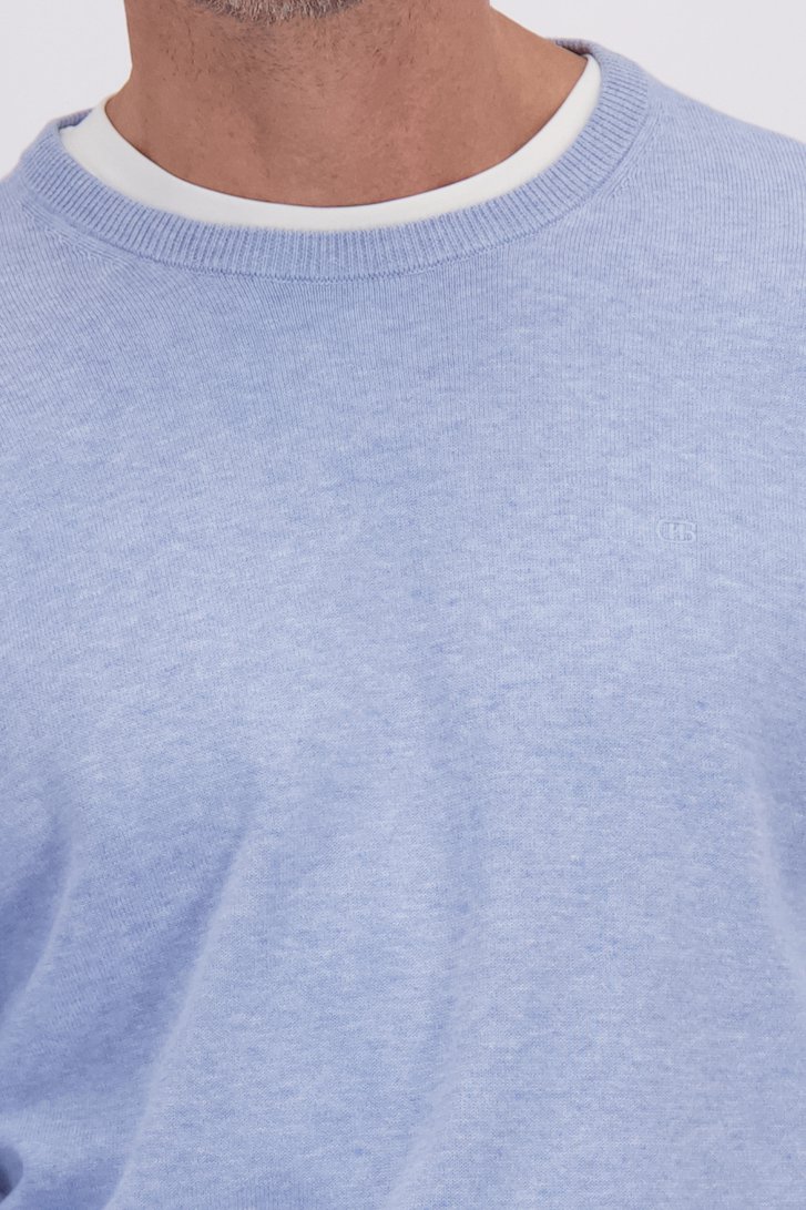 Detail van Fijne lichtblauwe trui met ronde hals door Dansaert Blue voor Heren