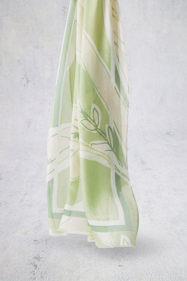 Fijne lichtgroene sjaal met bloemenprint van Opus voor Dames