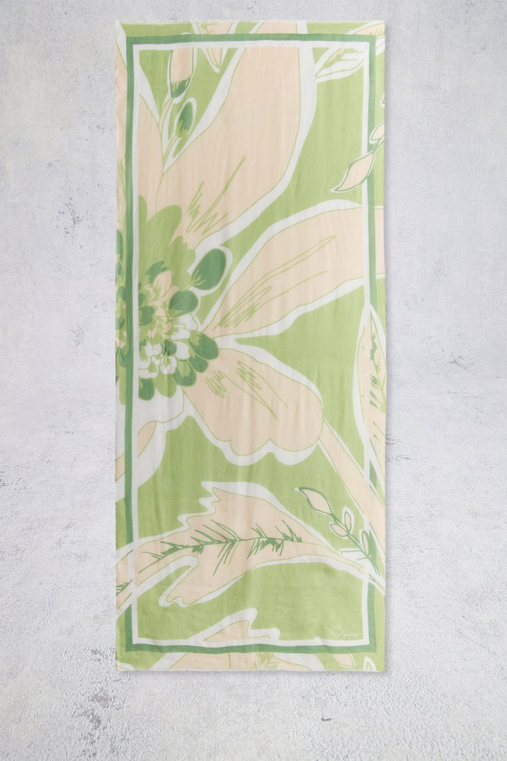 Fijne lichtgroene sjaal met bloemenprint van Opus voor Dames
