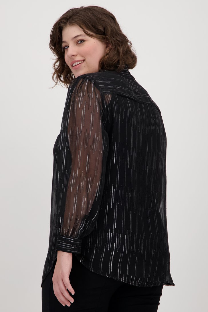 Fijne zwarte blouse met zilveren patroon van Only Carmakoma voor Dames
