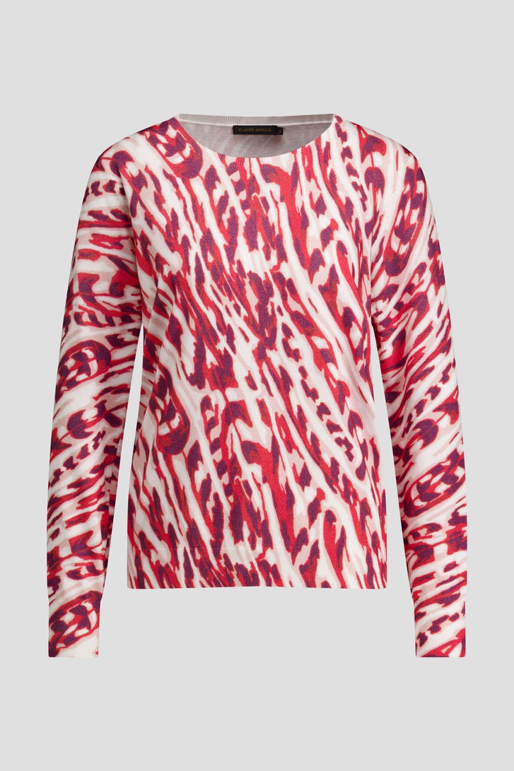 Productfoto 1 van Fijngebreide trui met rood-wit motief door Claude Arielle voor Dames