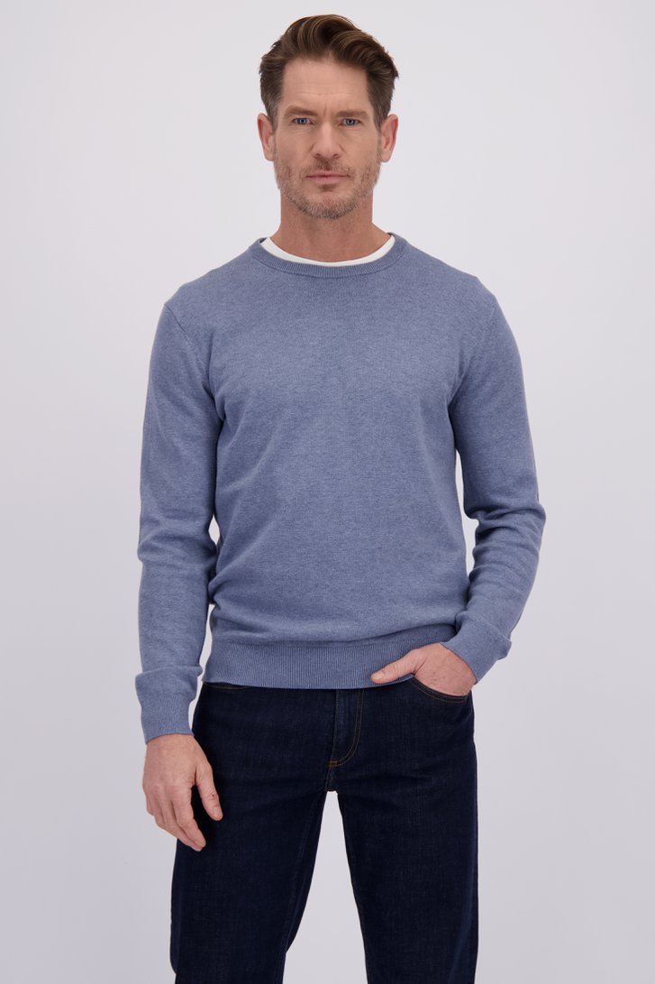 Le devant de Fin pull bleu à col rond de Dansaert Blue pour Hommes