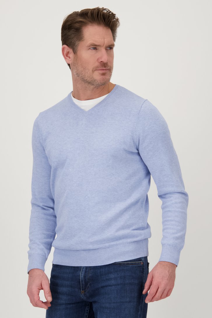 Le devant de Fin pull bleu clair à col en V  de Dansaert Blue pour Hommes