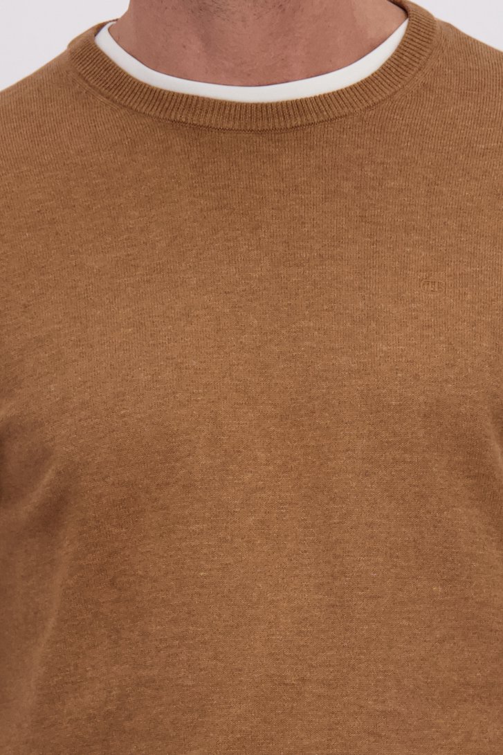 Détail de Fin pull marron à col rond de Dansaert Blue pour Hommes