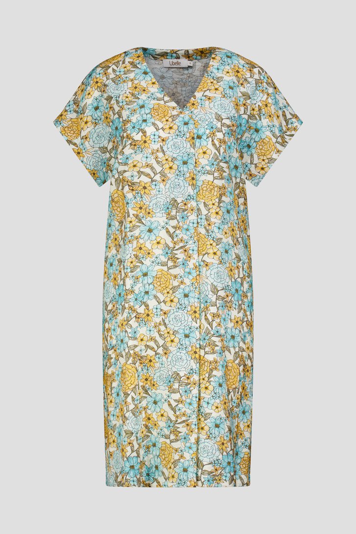 Productfoto 1 van Fleurig kleedje met blauw-oranje bloemenprint  door Libelle voor Dames