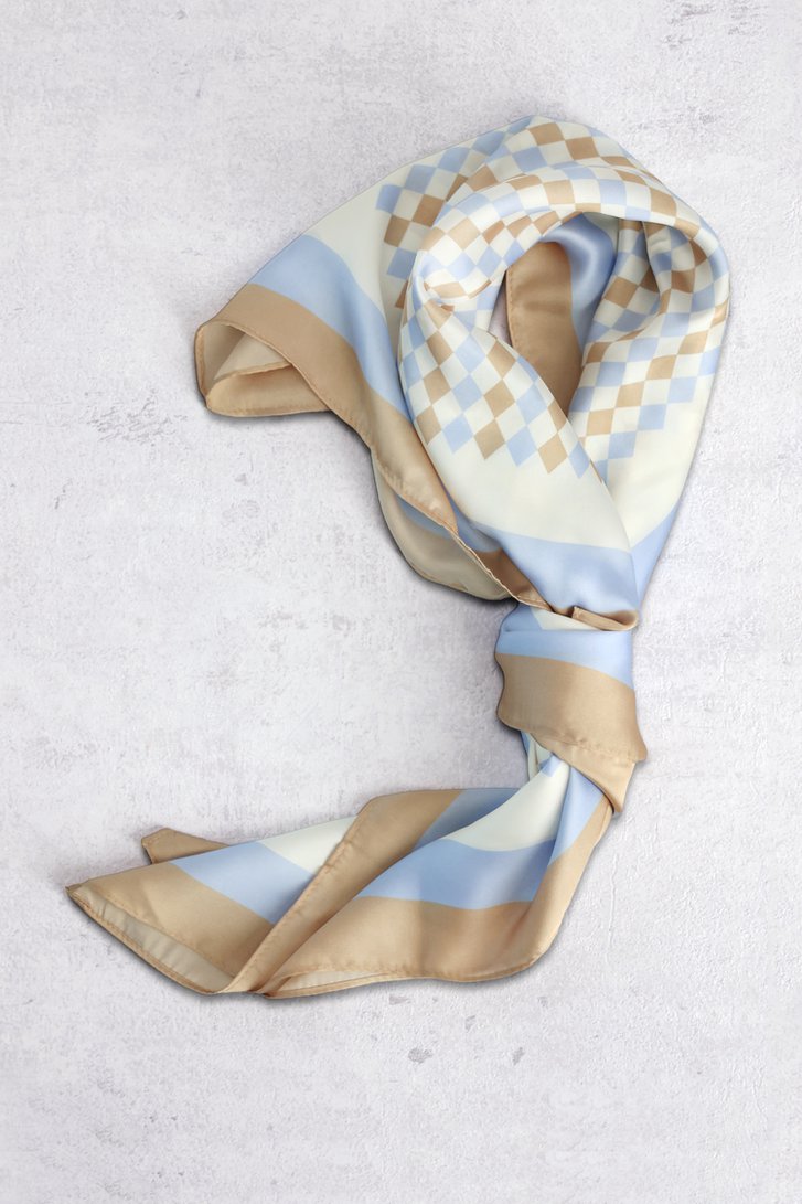 Le devant de Foulard à motif losanges beige et bleu de Liberty Island pour Femmes