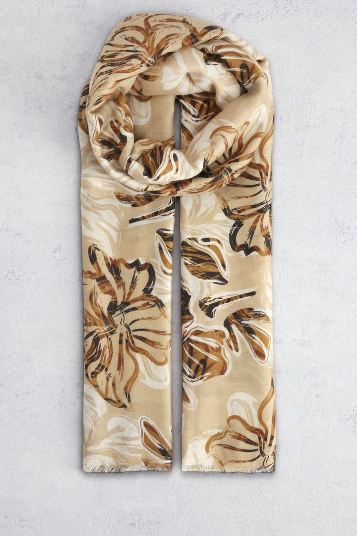 Le devant de Foulard léger beige à imprimé floral écru et brun de Modeno pour Femmes