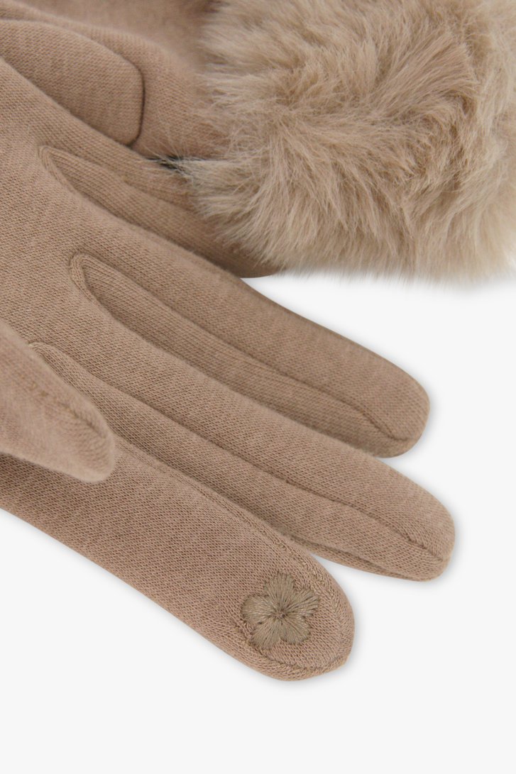 Gants beiges avec détail en fausse fourrure de Liberty Island pour Femmes