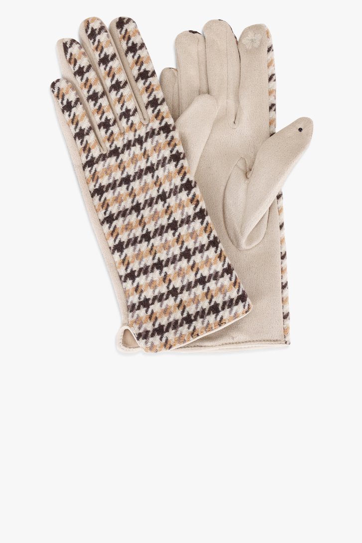 Gants beiges avec pied-de-poule de Liberty Island pour Femmes