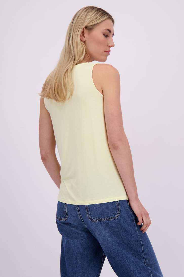 Achterkant van Geel basic topje door Liberty Island voor Dames