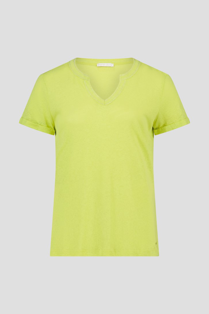 Geel-groen T-shirt met linnen van Diane Laury voor Dames