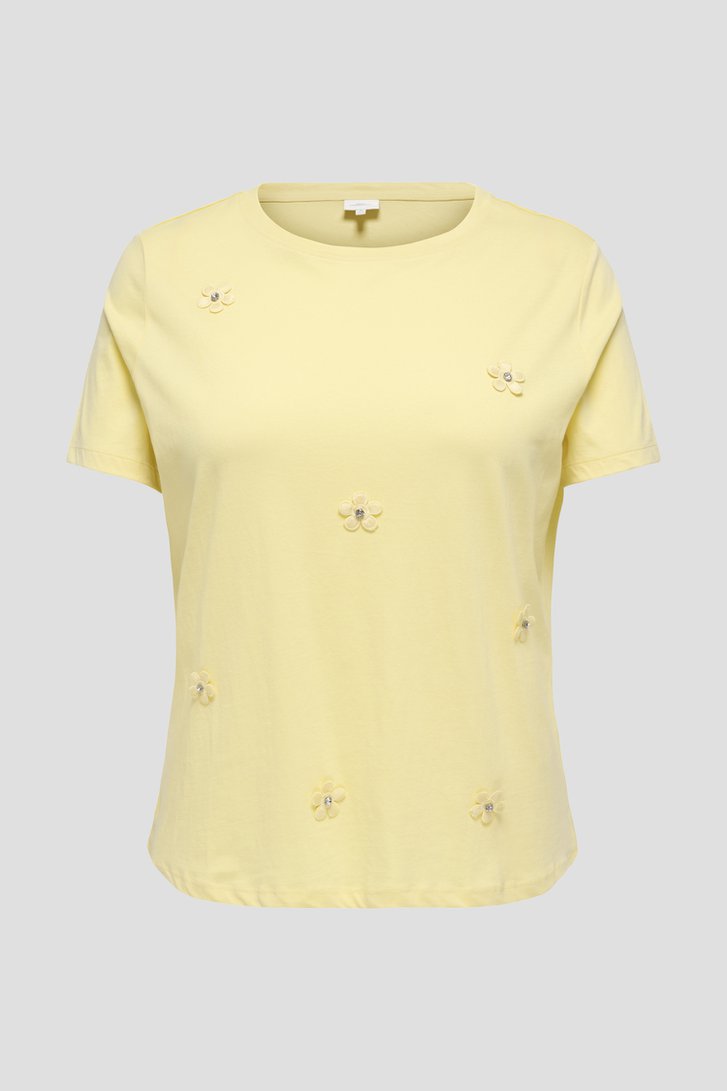 Productfoto 1 van Geel T-shirt met bloemenpatches en strass door ONLY Carmakoma voor Dames