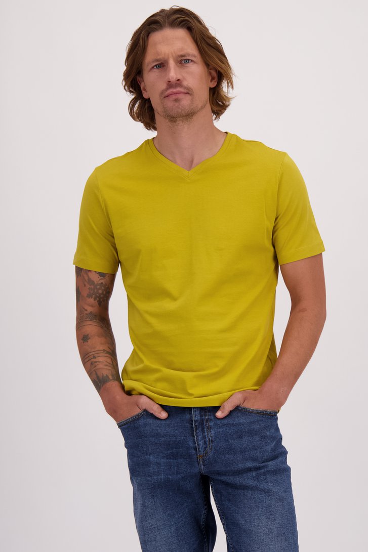 Voorkant van Geel T-shirt met V-hals door Liberty Island voor Heren