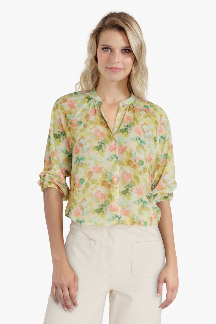 Gele blouse met aquarel bloemenprint  van Libelle voor Dames
