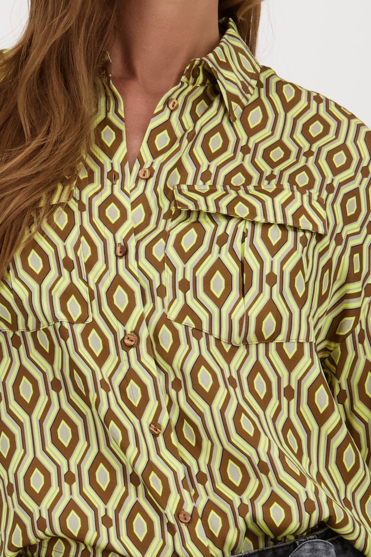 Gele blouse met grijs-bruine print van Louise voor Dames