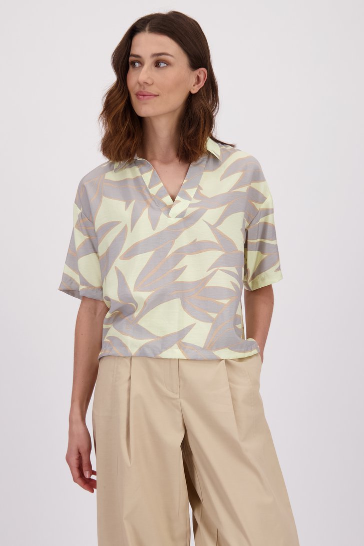 Voorkant van Gele blouse met print en korte mouw door LŌVING voor Dames