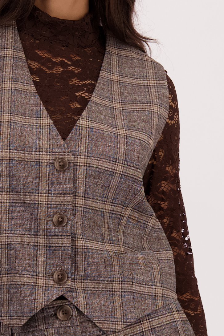 Detail van Geruite mouwloze blazer door Louise voor Dames