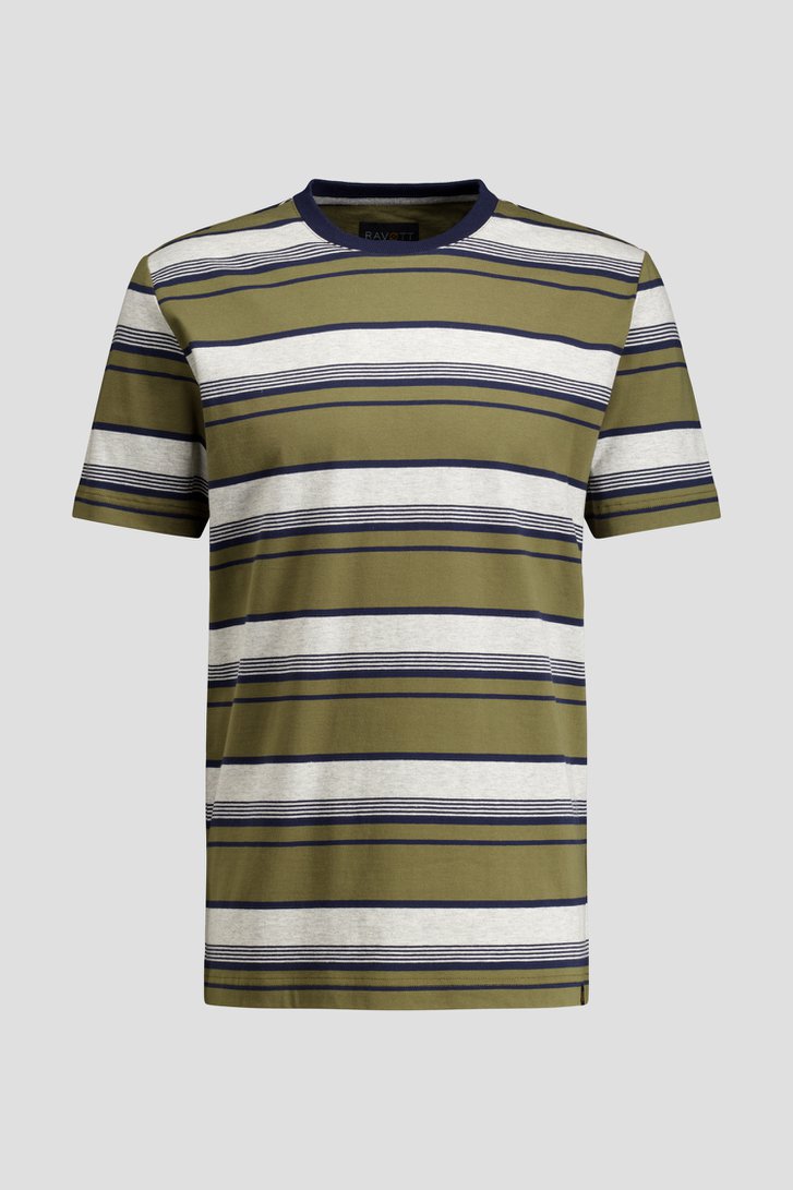 Productfoto 1 van Gestreept T-shirt met kaki, blauw en grijs door Ravøtt voor Heren