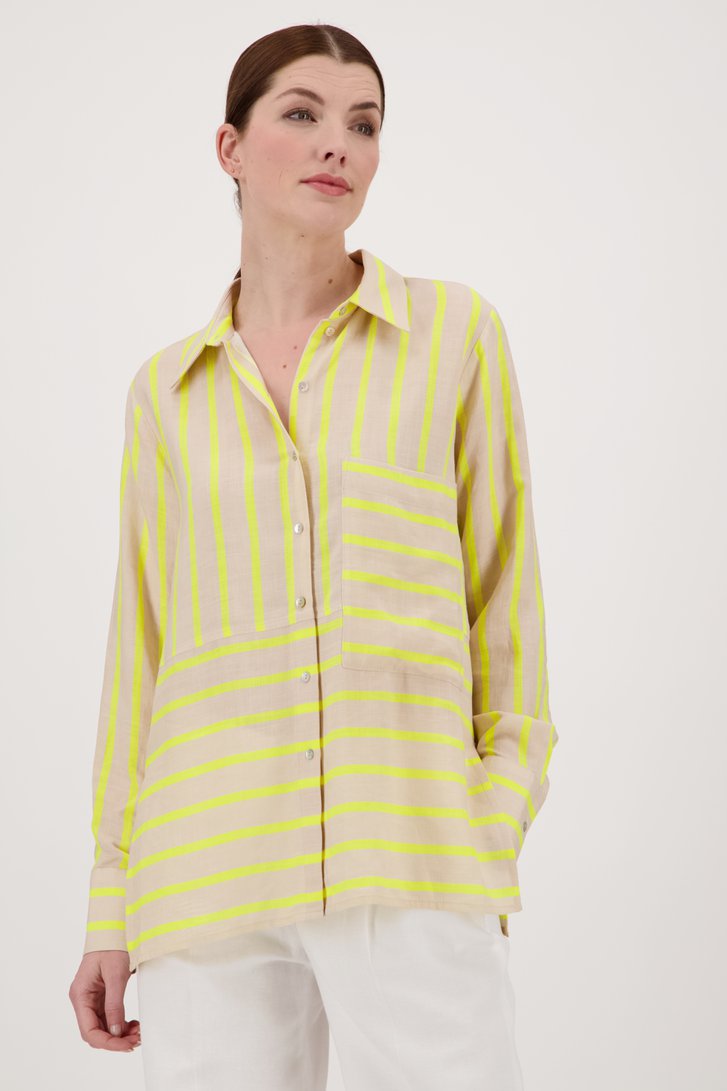 Gestreepte blouse met linnen - beige en geel  van Opus voor Dames