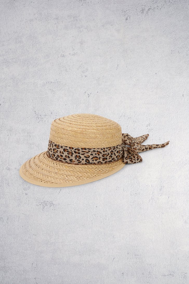 Voorkant van Geweven hoed met animalprint detail door Modeno voor Dames