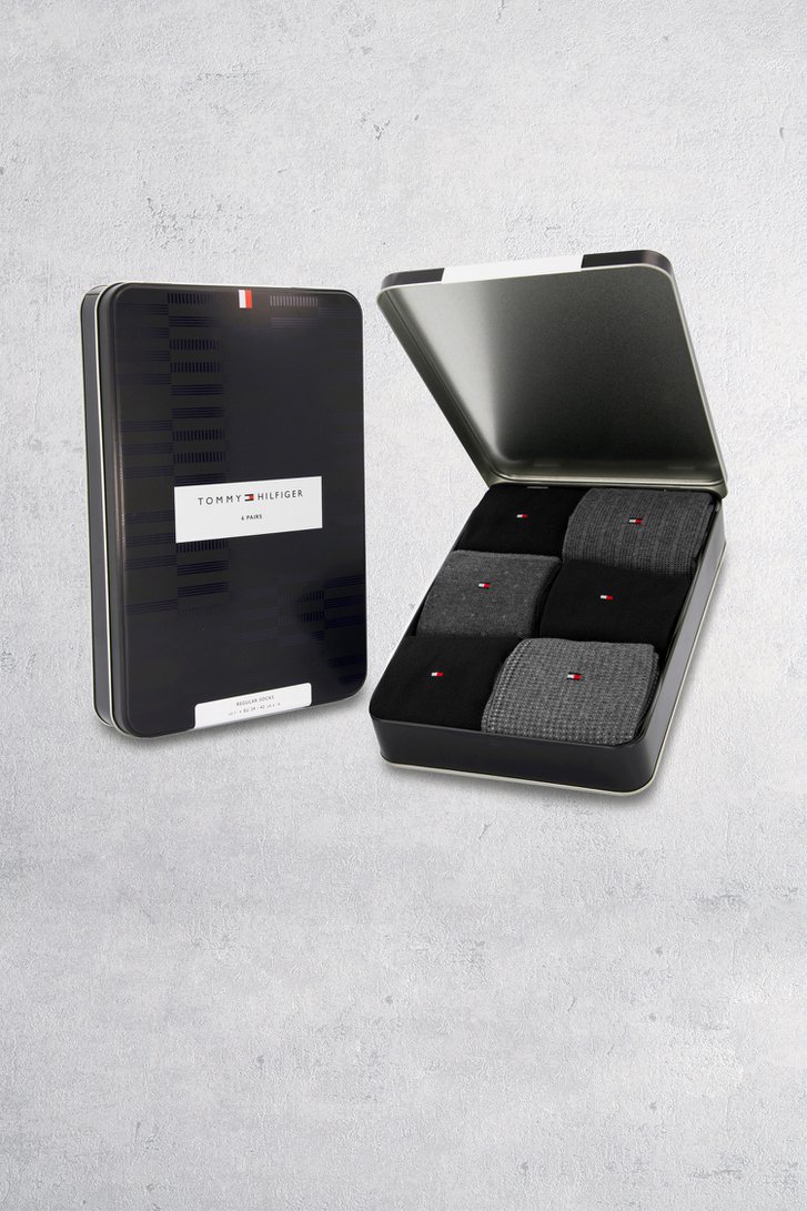 Giftbox grijze/zwarte sokken - 6 paar  van Tommy Hilfiger voor Heren