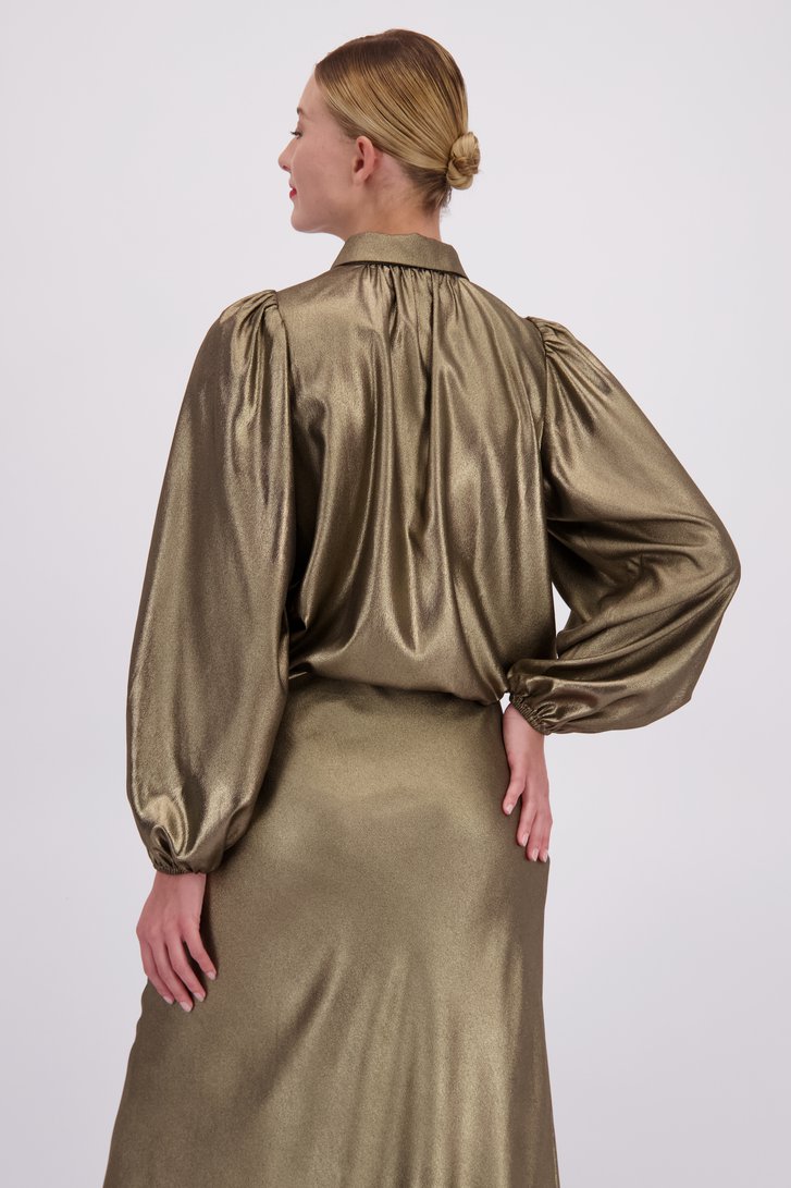 Achterkant van Glanzende bronzen blouse met ballonmouwen door D'Auvry voor Dames