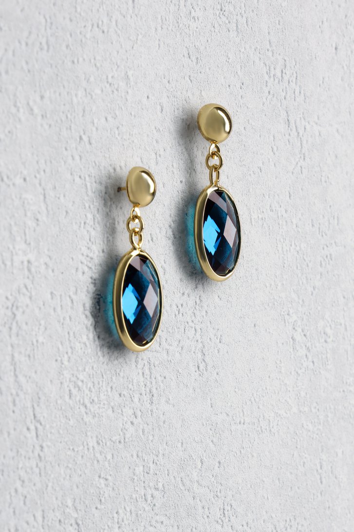 Productfoto 1 van Gouden oorbellen met blauwe ovale hanger door Liberty Island voor Dames