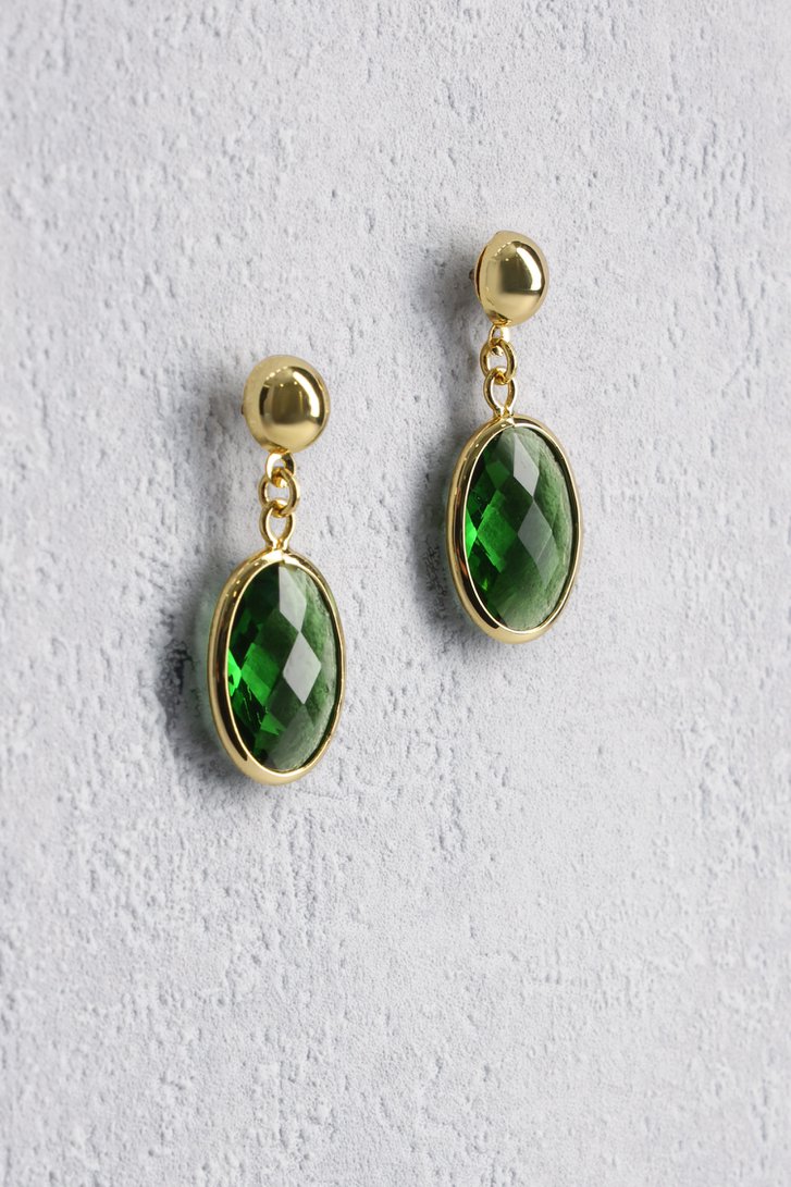 Productfoto 1 van Gouden oorbellen met groene ovale hanger door Liberty Island voor Dames