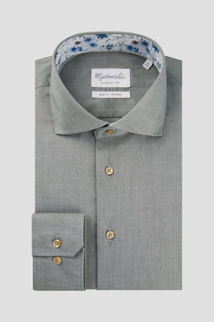 Grijs hemd met een groene schijn - Slim fit van Michaelis voor Heren