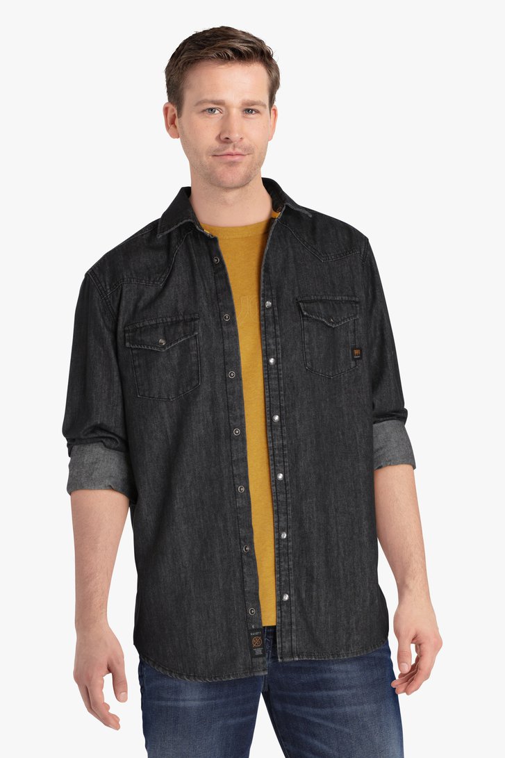 Grijs hemd met jeans look - regular fit van Ravøtt voor Heren