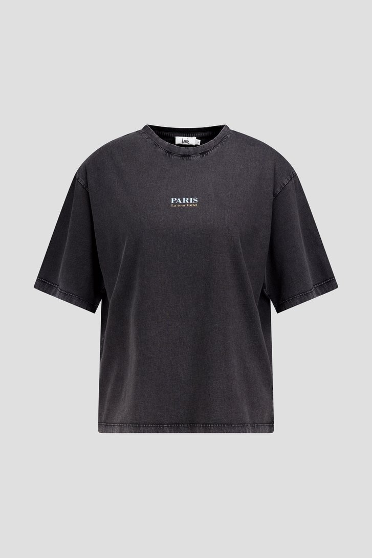 Productfoto 1 van Grijs T-shirt met verwassen look en opdruk  door Louise voor Dames