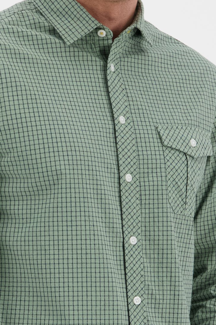 Grijsgroen hemd met fijn ruitjespatroon van Ravøtt voor Heren
