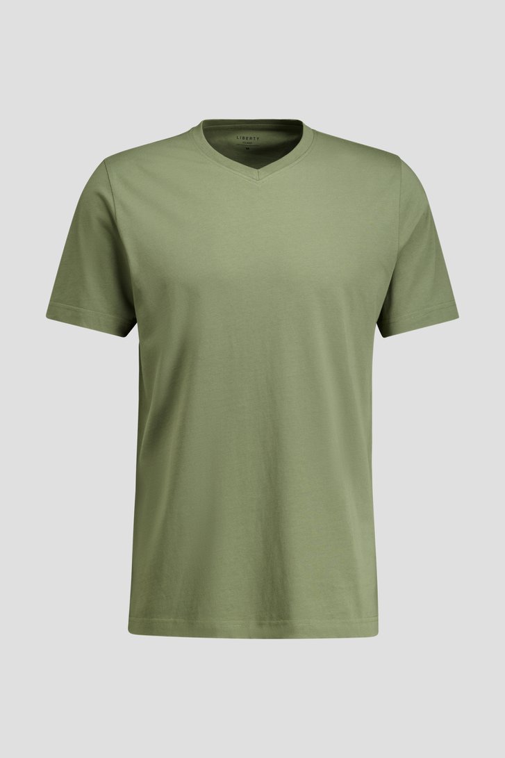 Productfoto 1 van Grijsgroen katoenen T-shirt met V-hals door Liberty Island voor Heren