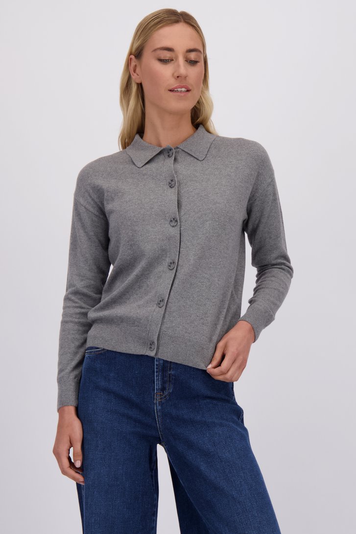 Voorkant van Grijze cardigan met polokraag door Liberty Island voor Dames