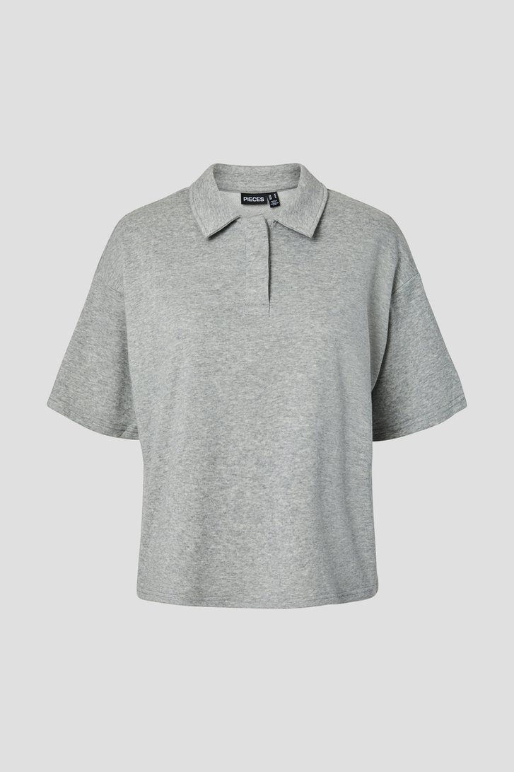Productfoto 1 van Grijze gemêleerde polo door Pieces voor Dames