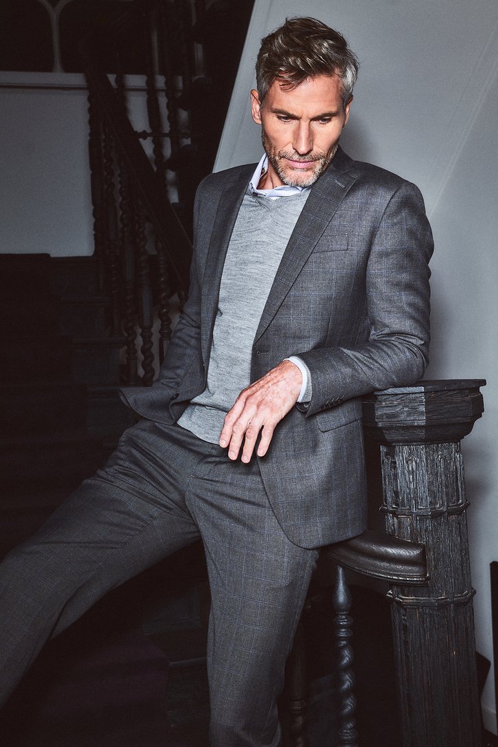 Grijze geruite kostuumbroek - Serge - Slim fit van Dansaert Black voor Heren