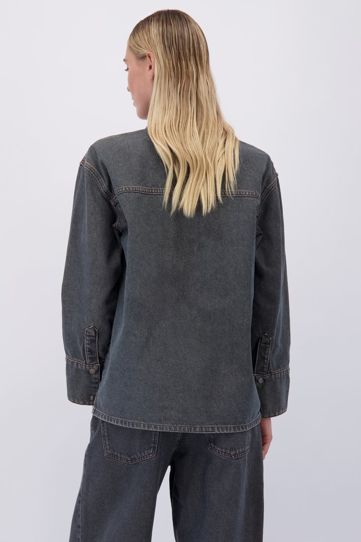 Achterkant van Grijze jeansblouse door Liberty Island Denim voor Dames