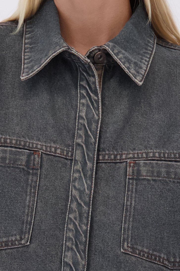 Detail van Grijze jeansblouse door Liberty Island Denim voor Dames
