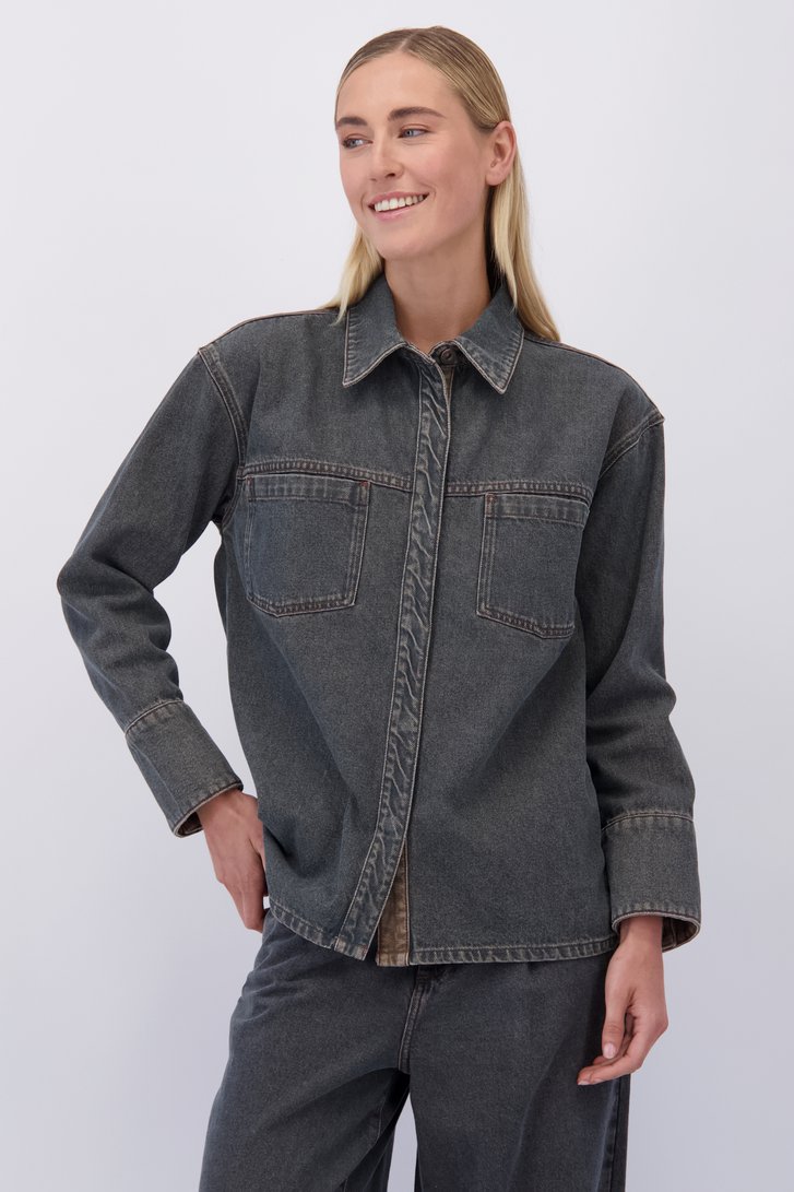 Voorkant van Grijze jeansblouse door Liberty Island Denim voor Dames