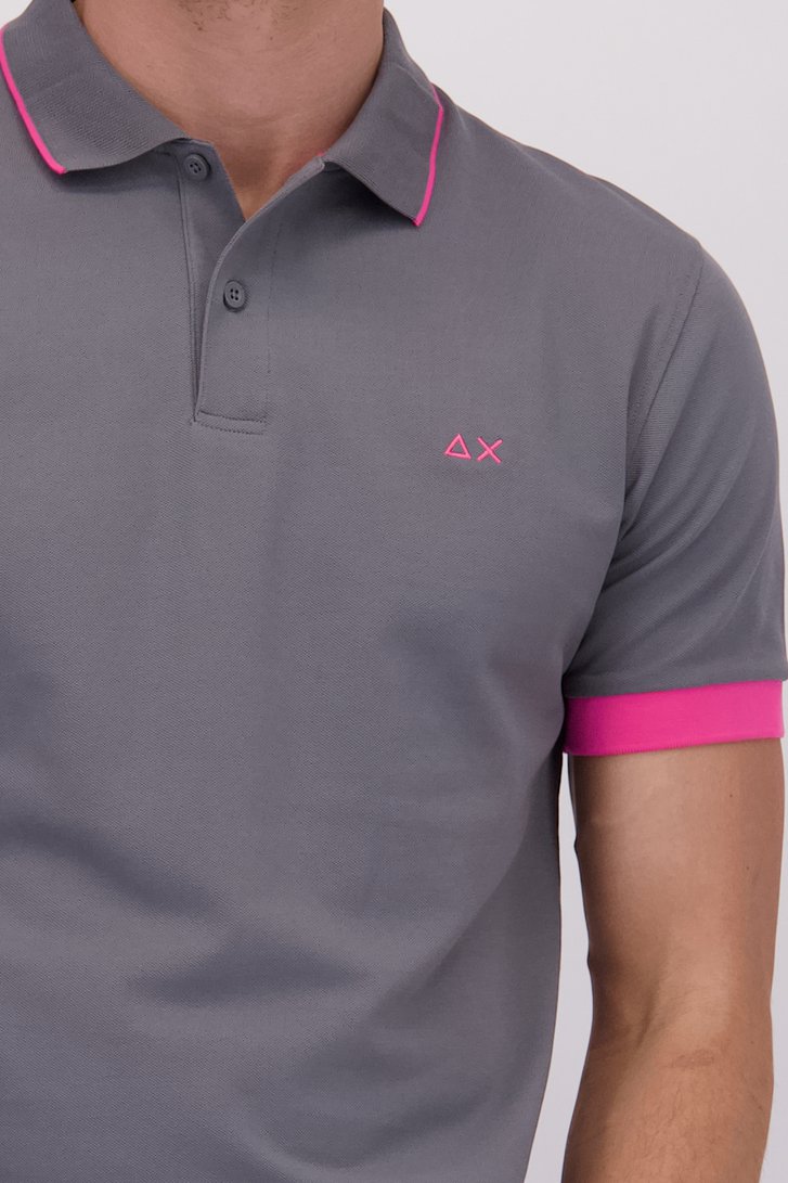 Detail van Grijze polo met fluo roze accent door Sun68 voor Heren