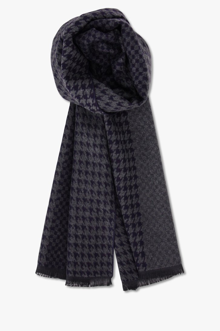 Grijze sjaal met blauw pied-de-poule motief van Michaelis voor Heren