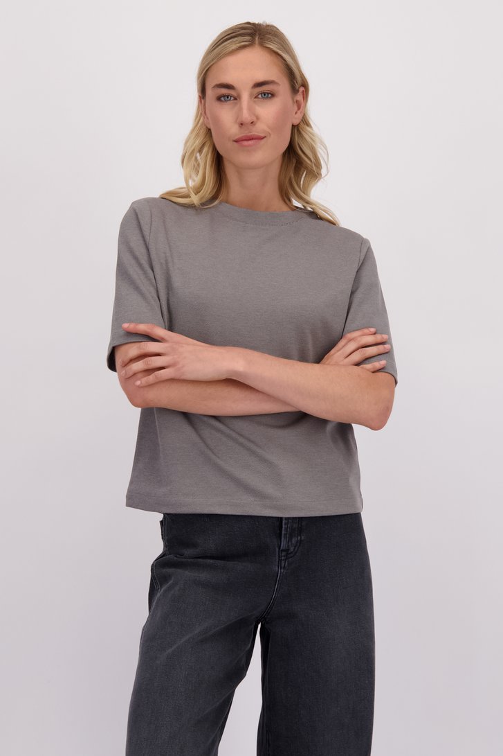 Voorkant van Grijze trui met korte mouwen door Liberty Island voor Dames