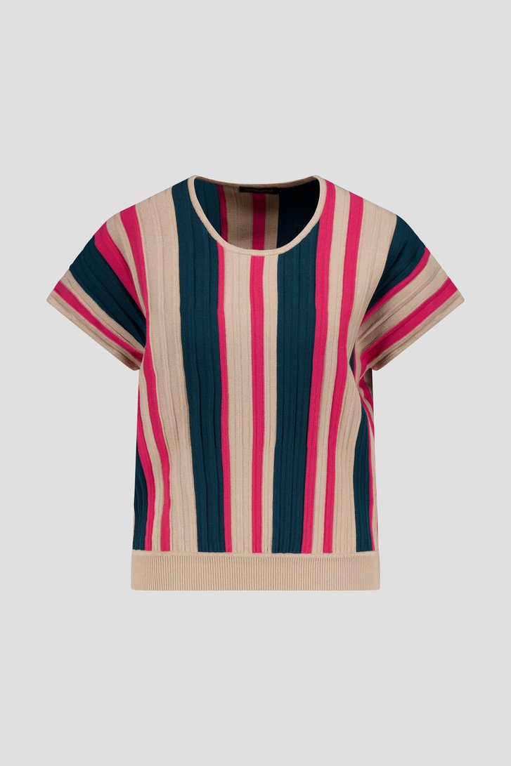 Productfoto 1 van Groen-beige gestreepte trui korte mouw  door Claude Arielle voor Dames