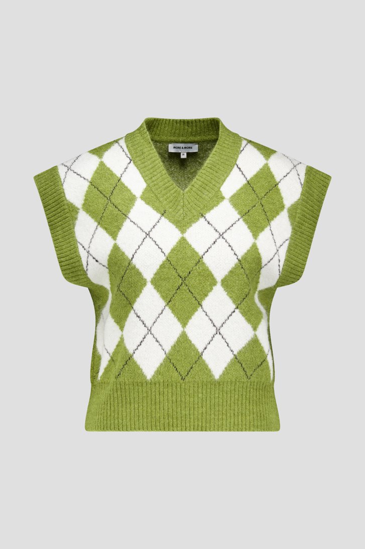 Productfoto 1 van Groen geruite mouwloze trui  door More & More voor Dames