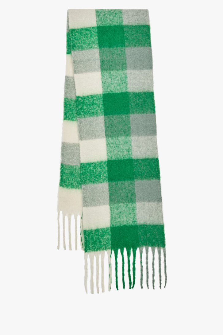 Groen-grijs geruite sjaal met franjes van Opus voor Dames