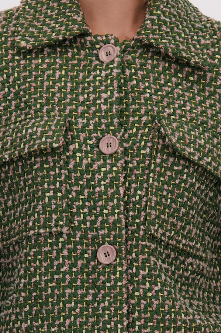 Detail van Groen-roze bouclé blazer door More & More voor Dames